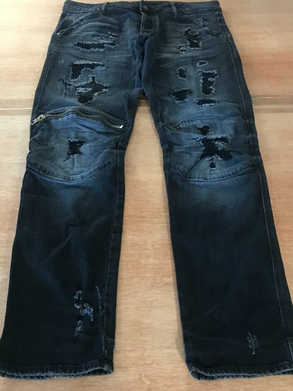 G Star Raw 5620 3D Zip Knee Slim Jean Men 33x28 Black Mid Rise Distressed Grunge